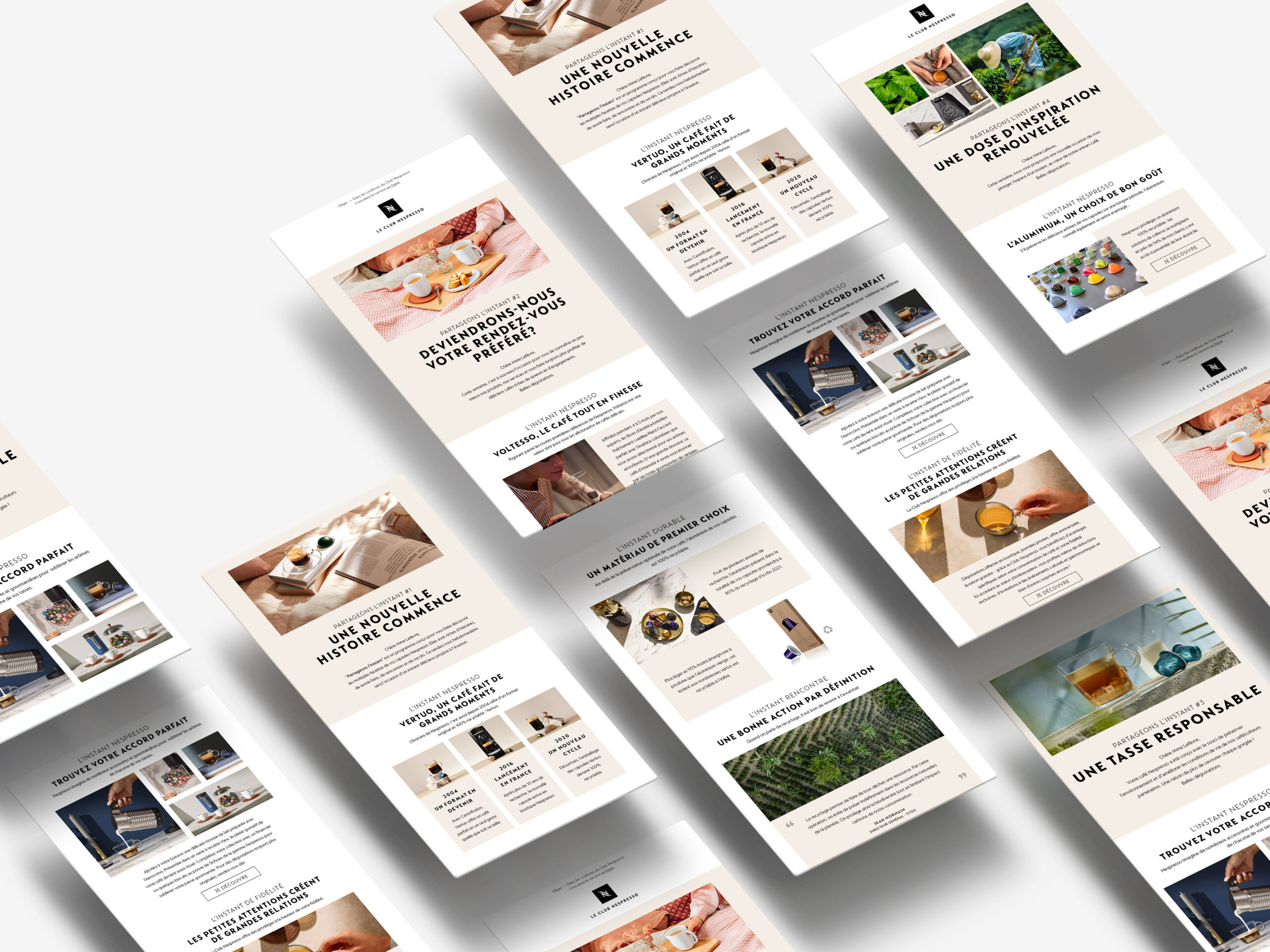 Réalisation agence Bee Happy - une saga d’emailings pour enchanter l’expérience Nespresso des nouveaux clients.