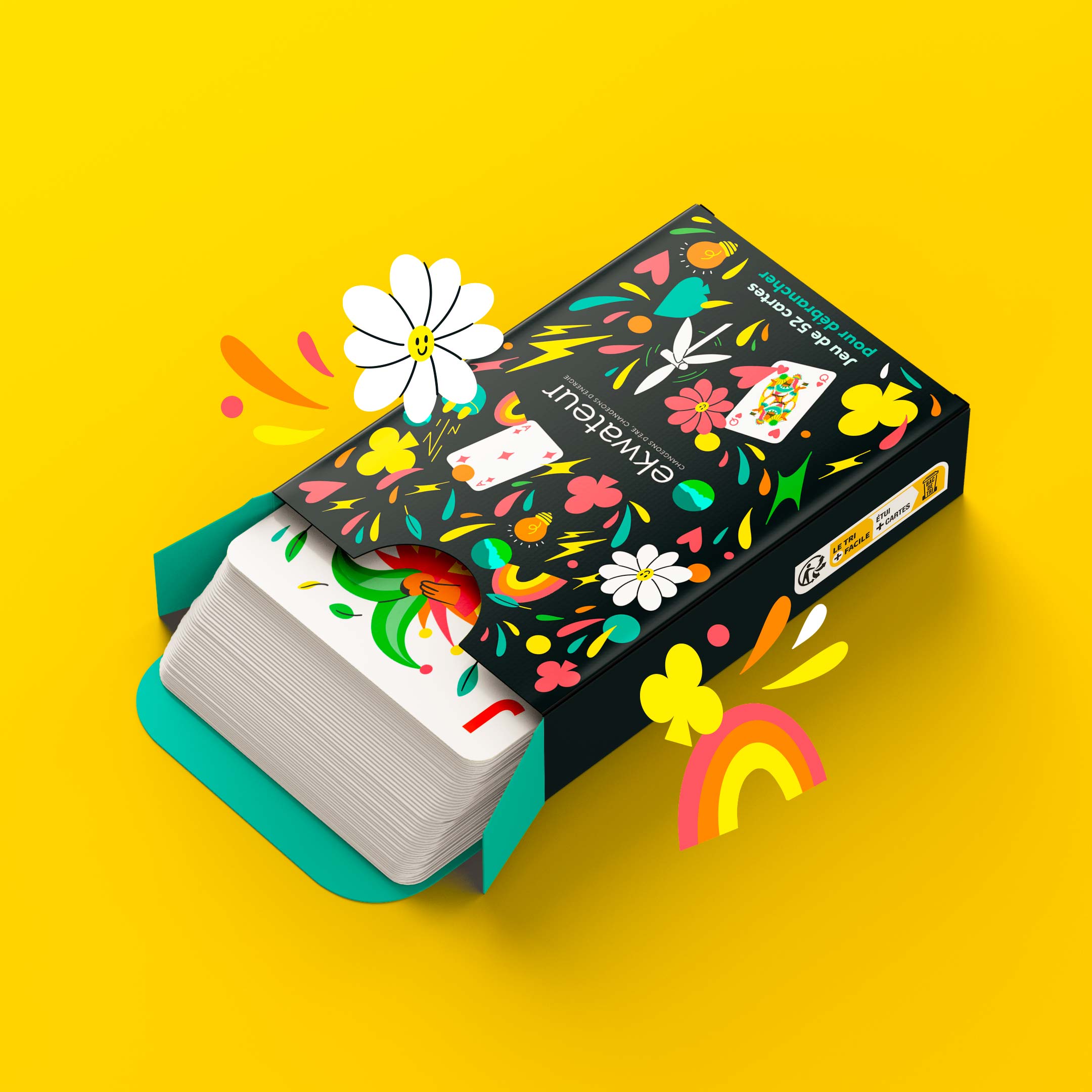 Bee Happy accompagne Ekwateur dans la création d’un jeu de cartes illustré, décalé et fabriqué, 100% made in France.